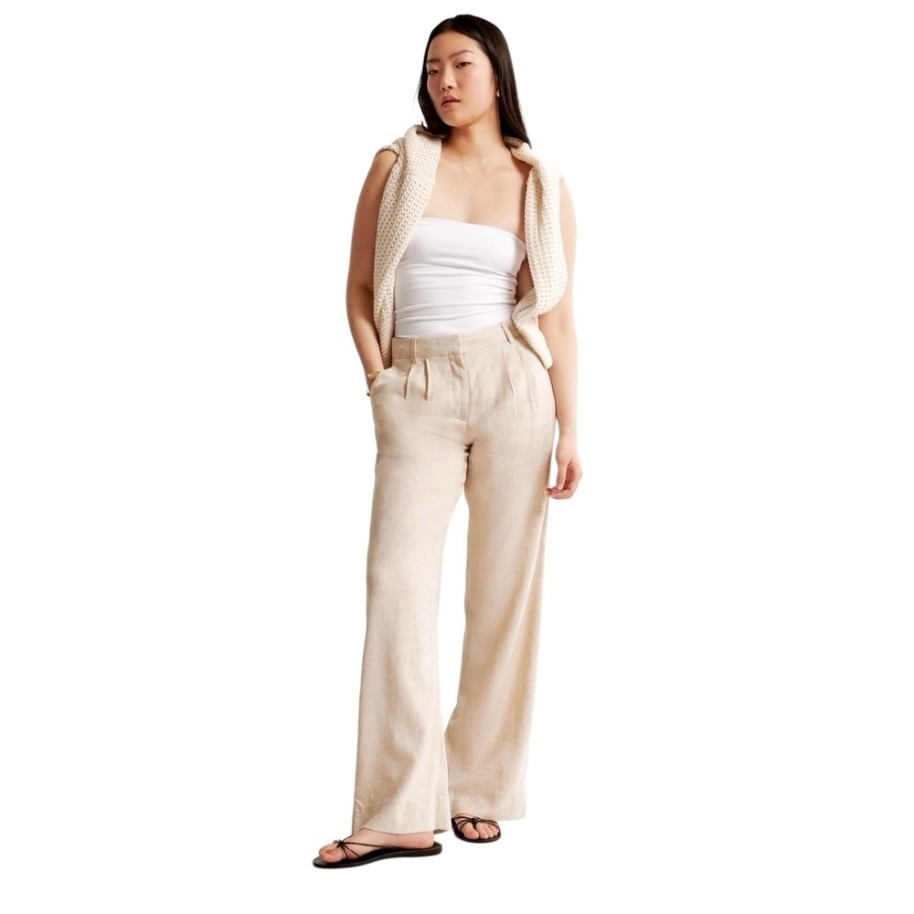 Abercrombie & Fitch Sloane Low Rise Tailored Linen-Blend Pant Sz 6/27 BEIGE - Picture 3 of 9